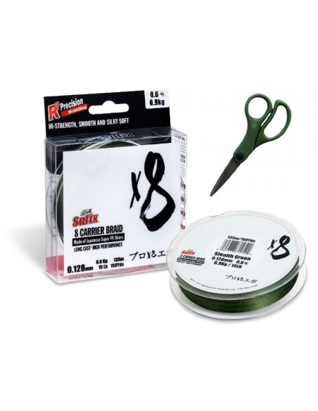 Sufix X8 135M 0.148MM 7.5KG 0.8 17LB STEALTH GREEN + ножица + ножица